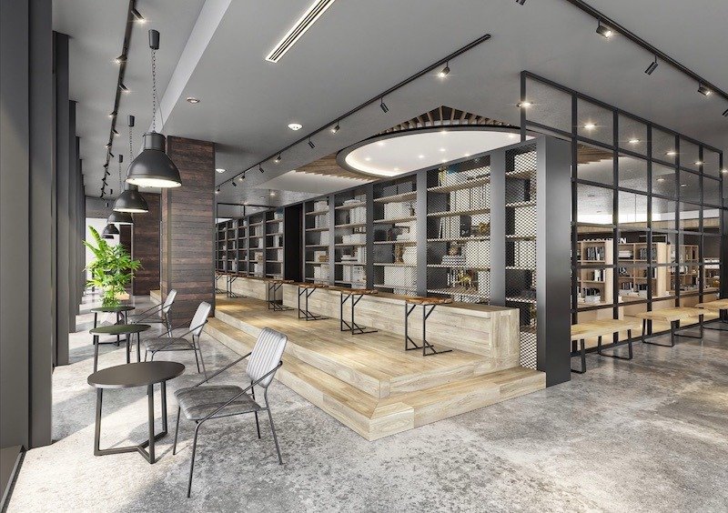 南面の開放的なカフェテリアゾーン